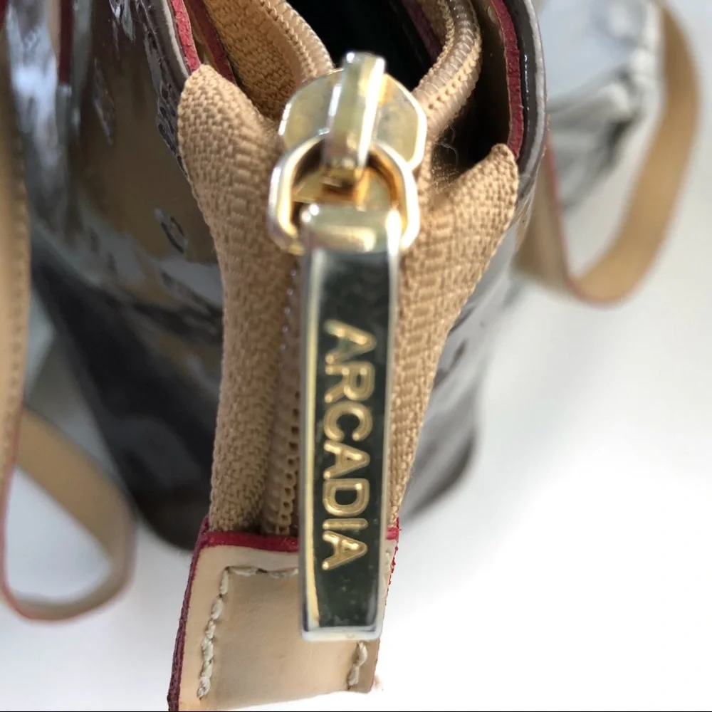 Arcadia brown patent Italian leather‎ bag satchel